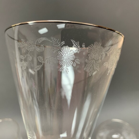 Vintage Lotus Quality Platinum Trim Glass Glasses Clear Floral Flowers Lot of 4 - Picture 9 of 9